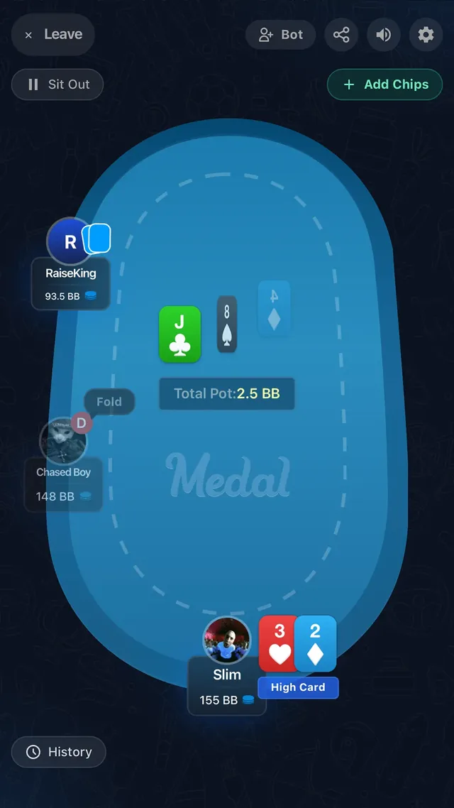 Medal poker table inside Telegram